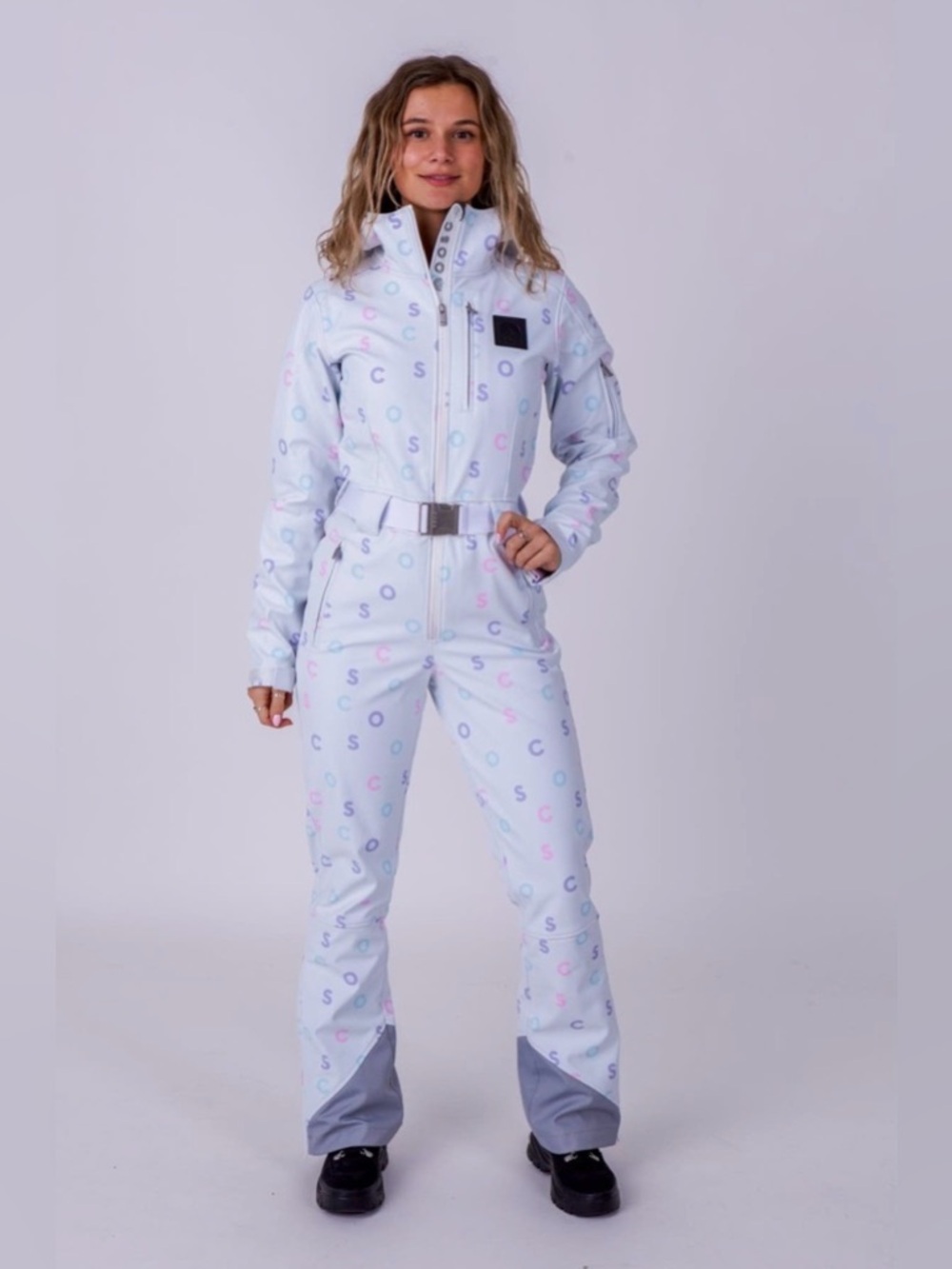 OOSC l Women's White Luxury Print Chic Ski Suit | L